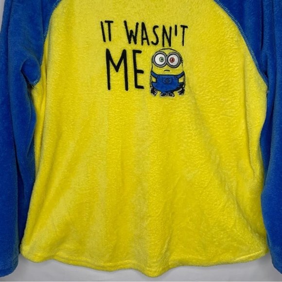 Despicable Me Yellow Blue Fleece Minion Long Sleeve Pajama Top L 12-14 - Picture 2 of 6